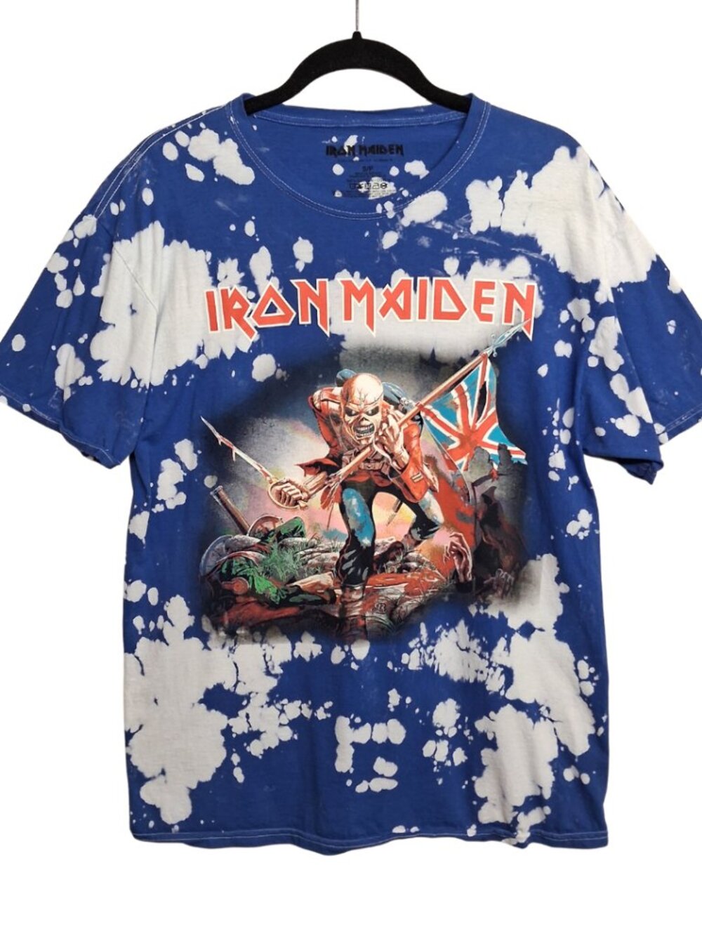IRON MAIDEN Tie Dye T Shirt Men’s Blue White Graphic Band Tee Small